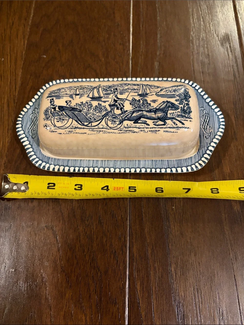 Vintage Royal China covered butter dish, Currier & Ives 